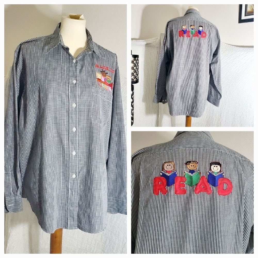 Las Olas VTG "Read" Checkered Shirt Size Large